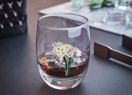 Chinese Sacred Lily botanical illustration by Pierre-Joseph Redouté Whiskey Glass
