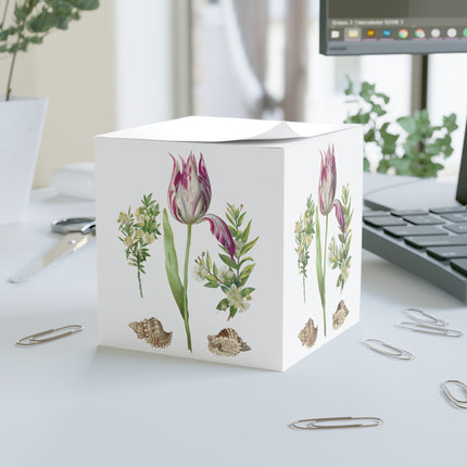 Tulip, Branches of Myrtle, and Shells by Maria Sibylla Merian Note Cube