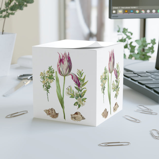 Tulip, Branches of Myrtle, and Shells by Maria Sibylla Merian Note Cube
