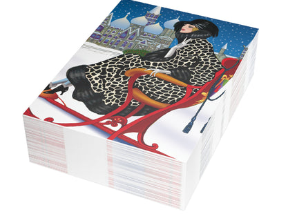 Elegant Winter Woman in Sleigh Greeting Cards (1, 10, 30, and 50pcs)