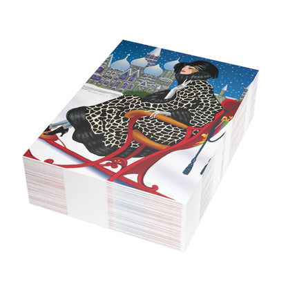Elegant Winter Woman in Sleigh Greeting Cards (1, 10, 30, and 50pcs)