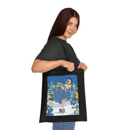 💙🎄 The Bluebell Christmas Promenade Cotton Tote Bag – Art Deco Holiday Elegance