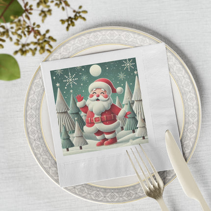 Santa's Joyful Night White Coined Napkins