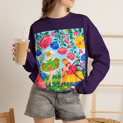 🌸🧚 The Fairies In The Flower Garden Crewneck Sweatshirt – Art Deco Floral Whimsy