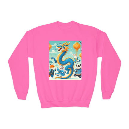 Blue & Gold Dragon Festival Parade Youth Crewneck Sweatshirt – Celebration, Color & Joyful Movement