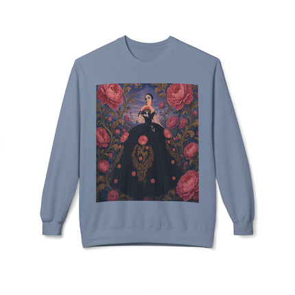 🌹🖤 The Lady Of The Midnight Rose Garden Midweight Crewneck Sweatshirt – Art Deco Floral Elegance