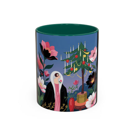 🌹🎄 The Lady Of The Candlelit Rose Tree Colorful Mug – Art Deco Christmas Garden
