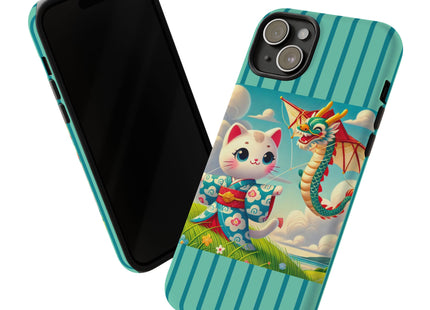 Geisha Kitten and the Dragon Kite Phone Cases