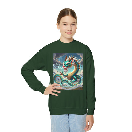 Tibetan Dragon in Battle Youth Crewneck Sweatshirt – Power, Motion & Mythic Adventure