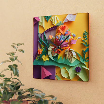 Origami Bicycle Acrylic Wall Clock, Round and Square