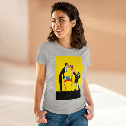 Moment of Elegance: A Passionate Embrace Amidst Golden Splendor Women's Midweight Cotton Tee