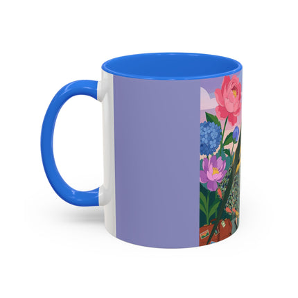 The Lady And The Crimson Birdcage Colorful Mugs – Art Deco Tropical Garden Elegance