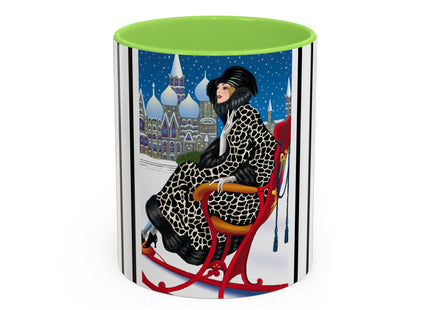 Elegant Winter Woman in Sleigh Colorful Mugs (11oz, 15oz)
