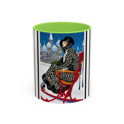 Elegant Winter Woman in Sleigh Colorful Mugs (11oz, 15oz)