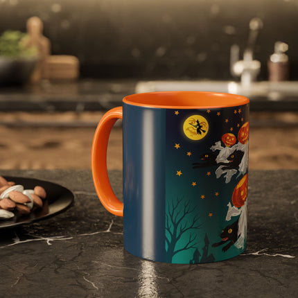 🐈‍⬛🎃 The Flying Black Cats Of Halloween Colorful Mug – Whimsical Storybook Charm