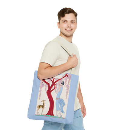 Woman, Fawn, and Red Tree by George Barbier Tote Bag (AOP)