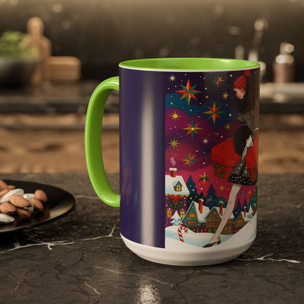 🎁✨ The Lady Of The Christmas Hatbox Colorful Mug – Art Deco Holiday Fantasy