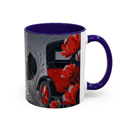 ☔🌹 The Scarlet Rainstorm Promenade Colorful Mug – Art Deco Motoring Elegance