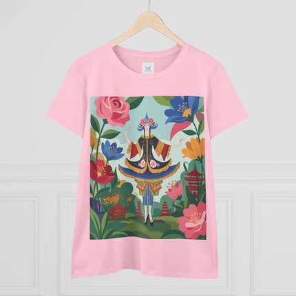 🌸🏯 The Pagoda Garden Enchantress Cotton Tee – Colorful Art Deco Fashion Fantasy