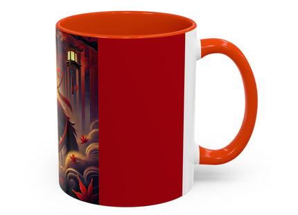 Regal Crimson Crane in the Autumn Mist Colorful Mugs (11oz, 15oz)
