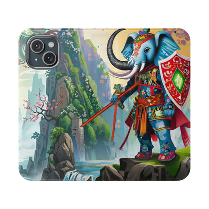 🐘⚔️ Cyberpunk Elephant Samurai Flip Case – Ancient Wisdom & Neon Power