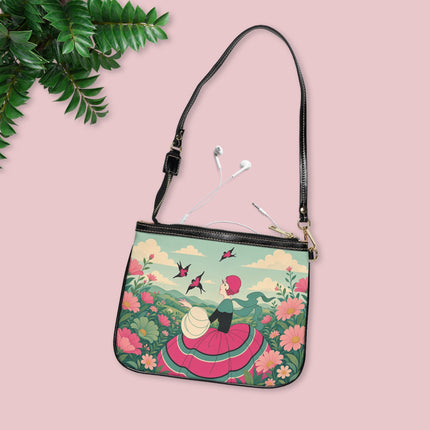 🐦🌺 The Garden Of Flying Birds Small Shoulder Bag – Art Deco Floral Whimsy