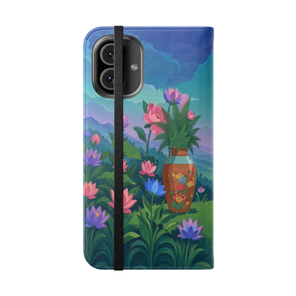 🌸🏔️ The Lady Of The Lotus Valley Flip Case – Art Deco Botanical Reverie
