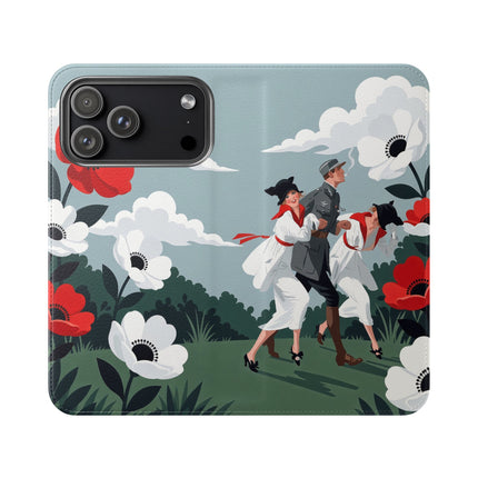 🌺🎩 The Ladies Of The Scarlet Garden Flip Case – Art Deco Floral Adventure