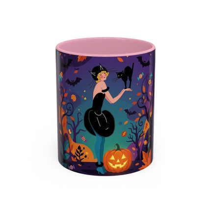 🐈‍⬛🎃 The Midnight Black Cat Masquerade Colorful Mug – Whimsical Halloween Elegance