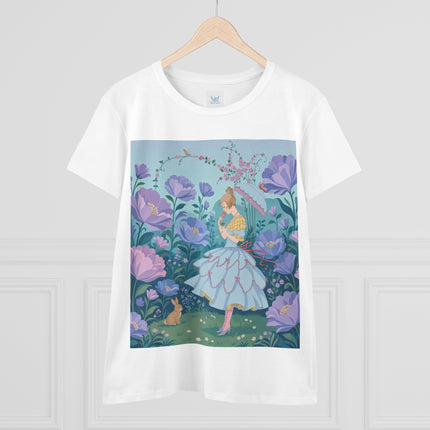 🌸🐇 The Secret Blossom Garden Cotton Tee – Art Deco Spring Whimsy
