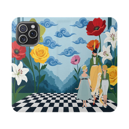🌺♟️ The Ladies Of The Checkerboard Garden Flip Case – Art Deco Floral Fantasy
