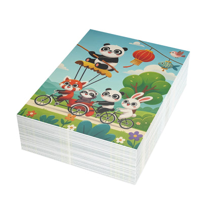 🐉🚲 The Dragon Garden Bicycle Parade Greeting Card – Whimsical Animal Adventure