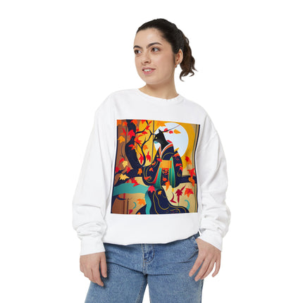Black Cat in Kimono Unisex Garment-Dyed Sweatshirt