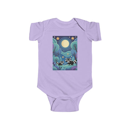 Enchanted Nighttime Raccoons Baby Bodysuit – Whimsical Forest Night Sky Design