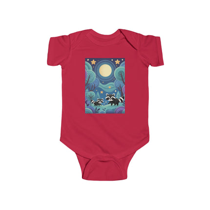Enchanted Nighttime Raccoons Baby Bodysuit – Whimsical Forest Night Sky Design