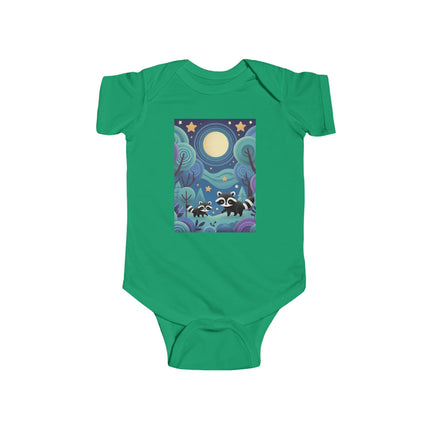 Enchanted Nighttime Raccoons Baby Bodysuit – Whimsical Forest Night Sky Design