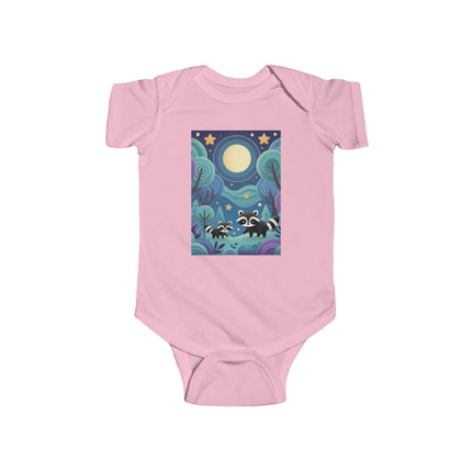 Enchanted Nighttime Raccoons Baby Bodysuit – Whimsical Forest Night Sky Design