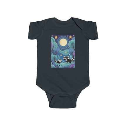 Enchanted Nighttime Raccoons Baby Bodysuit – Whimsical Forest Night Sky Design