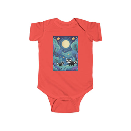 Enchanted Nighttime Raccoons Baby Bodysuit – Whimsical Forest Night Sky Design