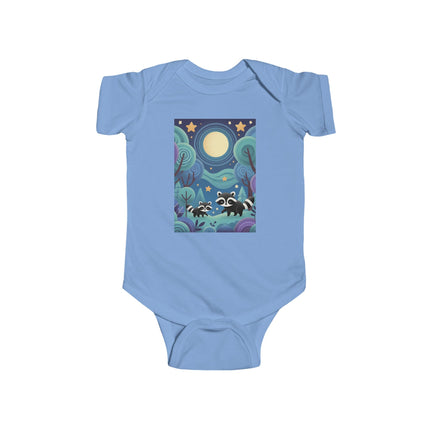 Enchanted Nighttime Raccoons Baby Bodysuit – Whimsical Forest Night Sky Design