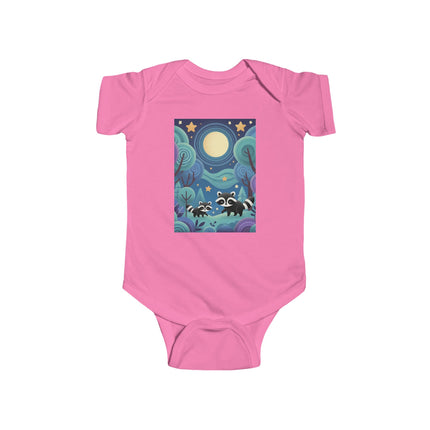 Enchanted Nighttime Raccoons Baby Bodysuit – Whimsical Forest Night Sky Design