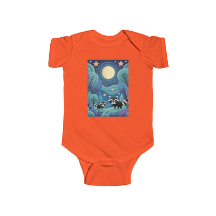 Enchanted Nighttime Raccoons Baby Bodysuit – Whimsical Forest Night Sky Design