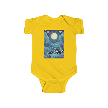 Enchanted Nighttime Raccoons Baby Bodysuit – Whimsical Forest Night Sky Design
