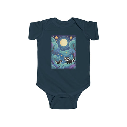 Enchanted Nighttime Raccoons Baby Bodysuit – Whimsical Forest Night Sky Design
