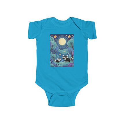 Enchanted Nighttime Raccoons Baby Bodysuit – Whimsical Forest Night Sky Design