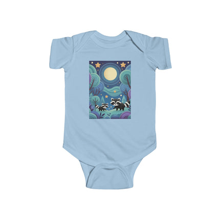 Enchanted Nighttime Raccoons Baby Bodysuit – Whimsical Forest Night Sky Design