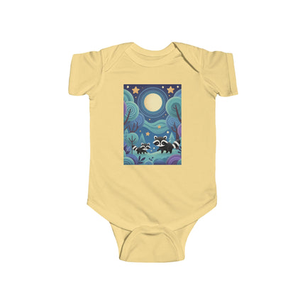 Enchanted Nighttime Raccoons Baby Bodysuit – Whimsical Forest Night Sky Design