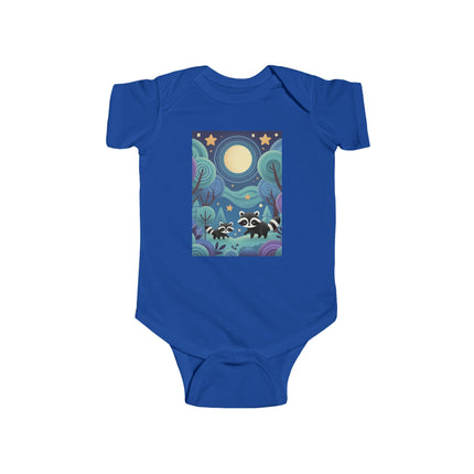 Enchanted Nighttime Raccoons Baby Bodysuit – Whimsical Forest Night Sky Design