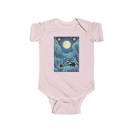 Enchanted Nighttime Raccoons Baby Bodysuit – Whimsical Forest Night Sky Design