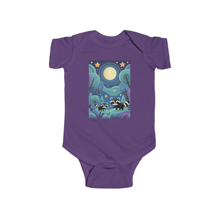 Enchanted Nighttime Raccoons Baby Bodysuit – Whimsical Forest Night Sky Design